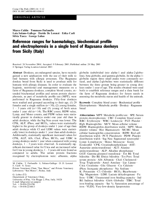 (PDF) Reference ranges for haematology, biochemical profile and ...