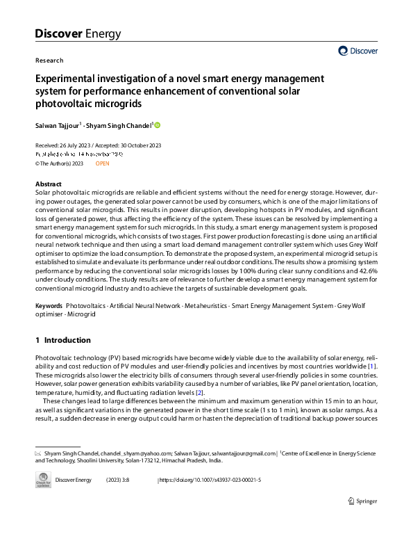 (PDF) Experimental investigation of a novel smart energy management ...