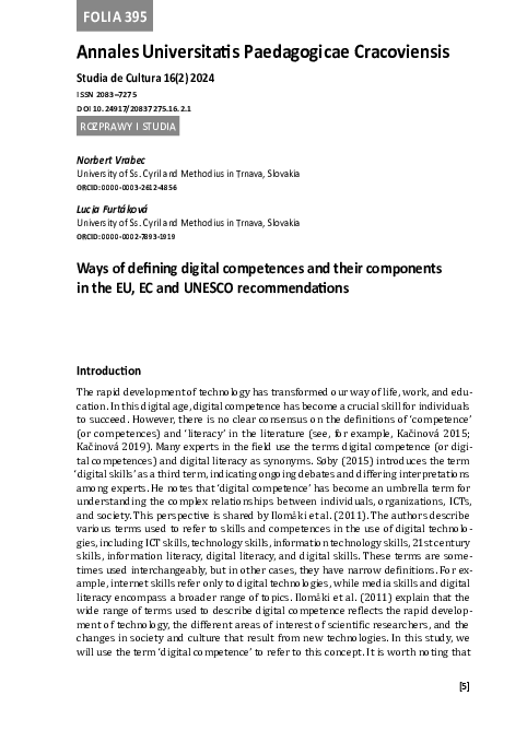 (PDF) Ways of defining digital competences and their components in the ...