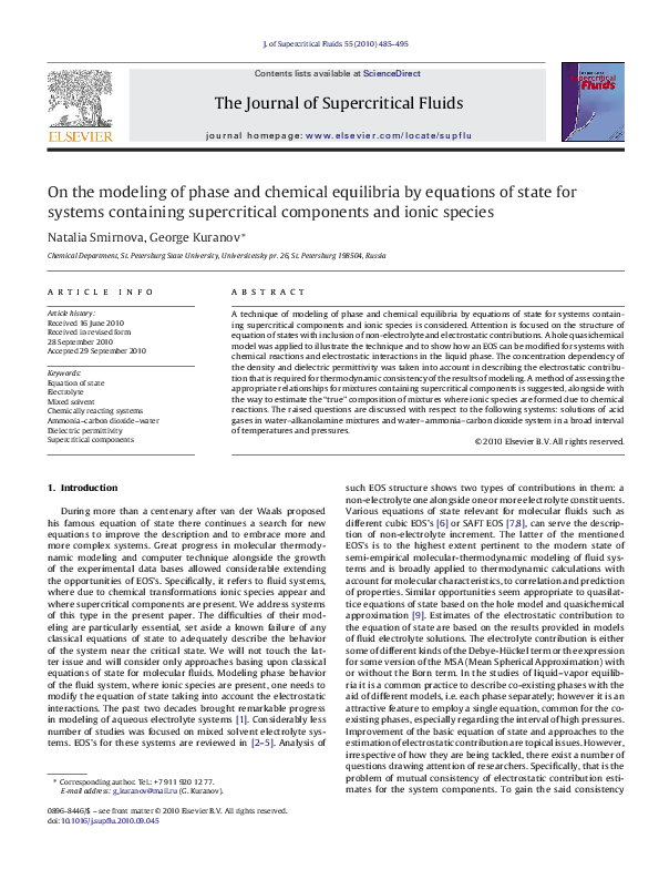 (PDF) On the modeling of phase and chemical equilibria by equations of ...