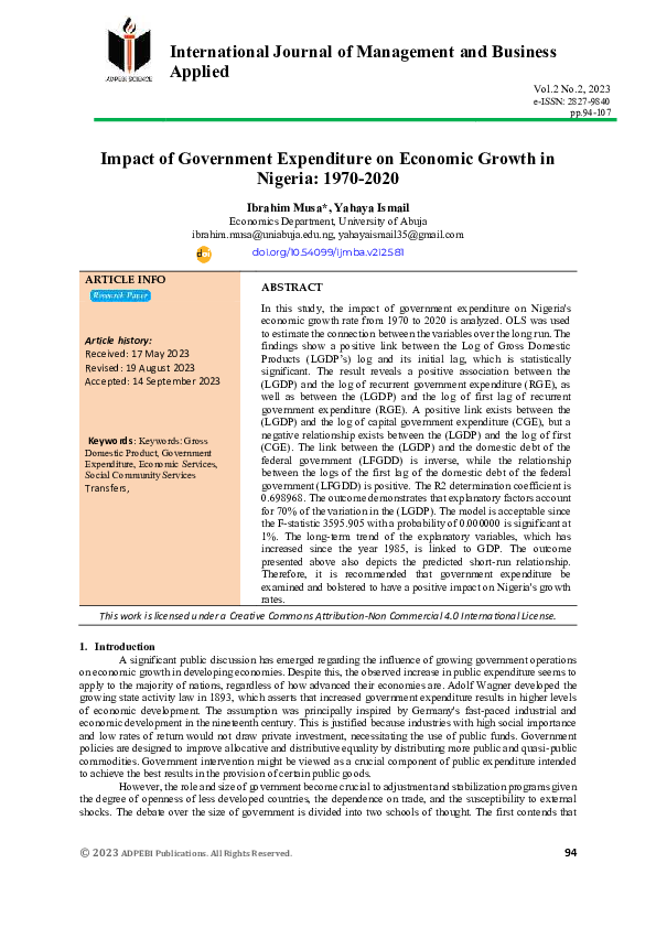 (PDF) Impact of Government Expenditure on Economic Growth in Nigeria ...