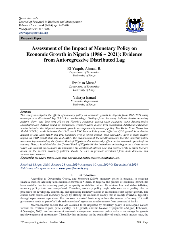 (PDF) Assessment of the Impact of Monetary Policy on Economic Growth in ...