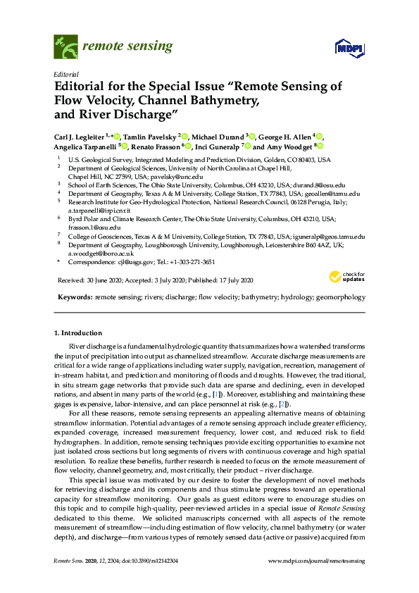 (PDF) Editorial for the Special Issue “Remote Sensing of Flow Velocity ...