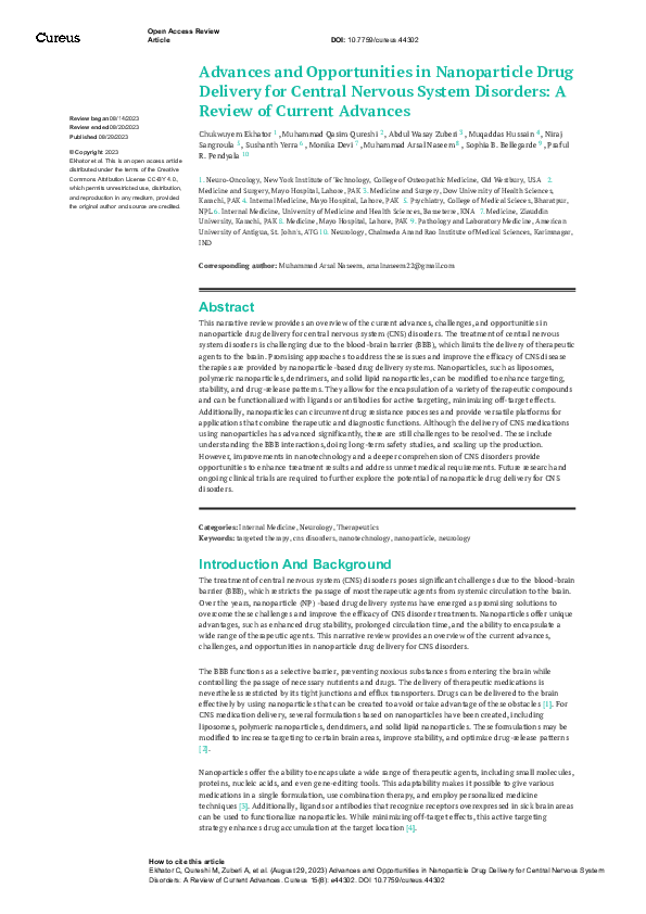 (PDF) Advances and Opportunities in Nanoparticle Drug Delivery for ...