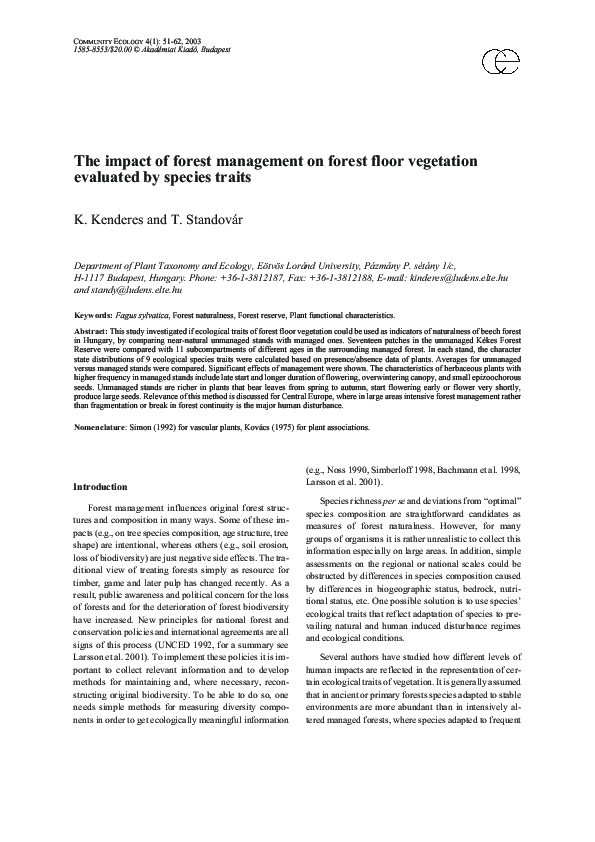 (PDF) The impact of forest management on forest floor vegetation ...