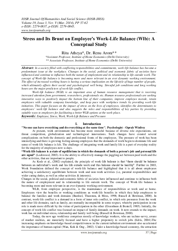 (PDF) Stress and Its Brunt on Employee’s Work-Life Balance (Wlb): A ...