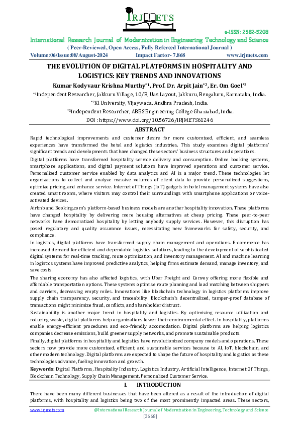 (PDF) THE EVOLUTION OF DIGITAL PLATFORMS IN HOSPITALITY AND LOGISTICS ...
