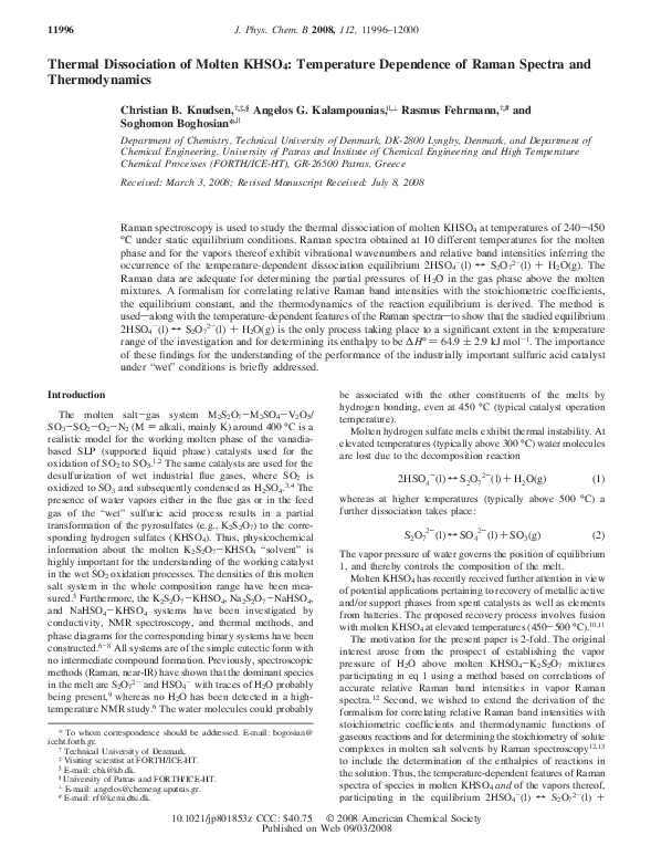 (PDF) Thermal Dissociation of Molten KHSO4: Temperature Dependence of ...