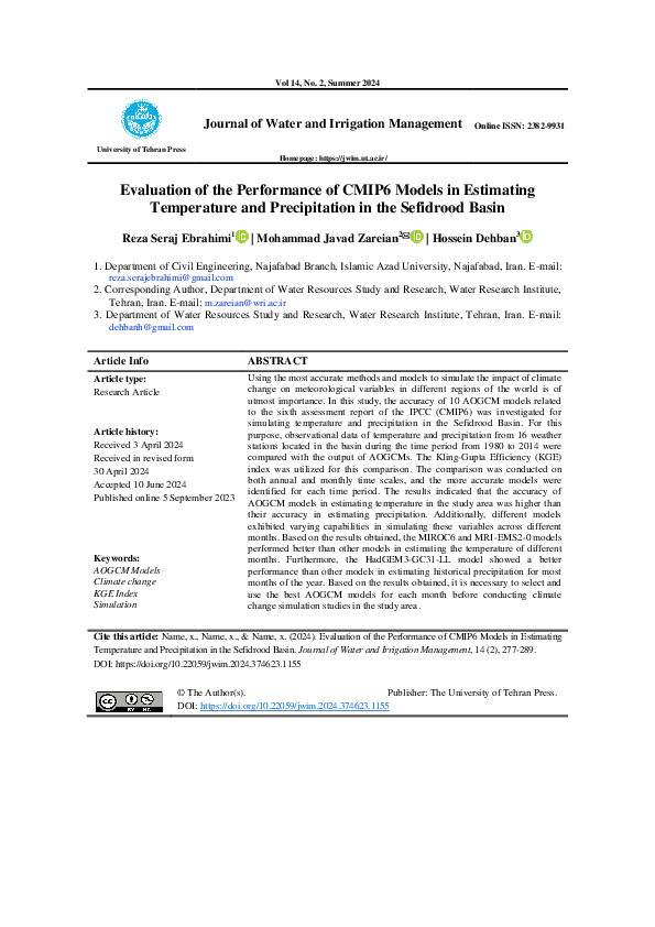 (PDF) Evaluation of the Performance of CMIP6 Models in Estimating ...