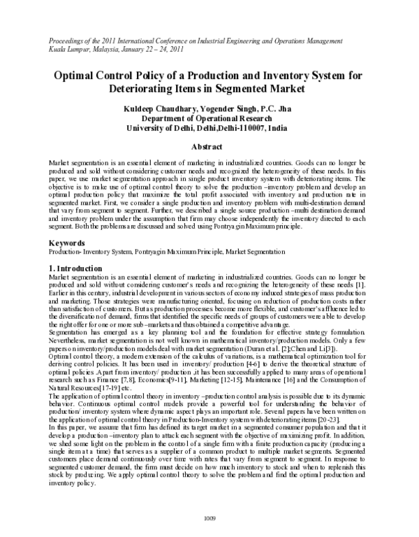 (PDF) Optimal Control Policy of a Production and Inventory System for ...