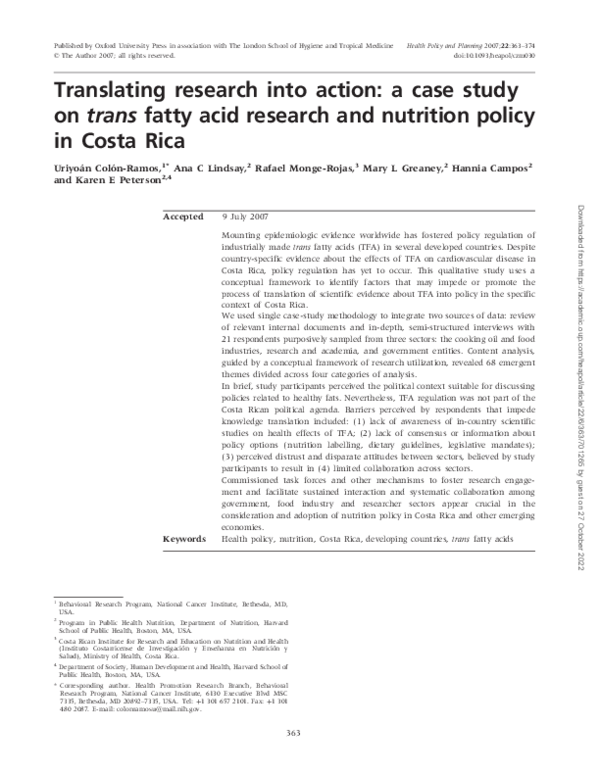 (PDF) Translating research into action: a case study on trans fatty ...