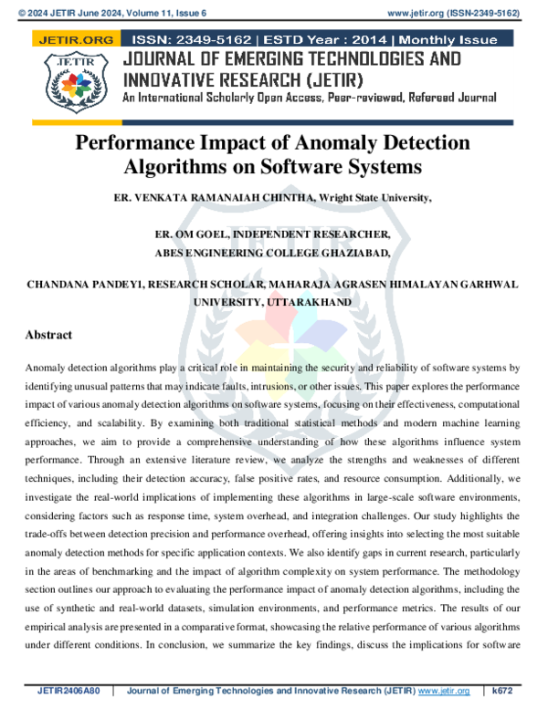 (PDF) Performance Impact of Anomaly Detection Algorithms on Software ...