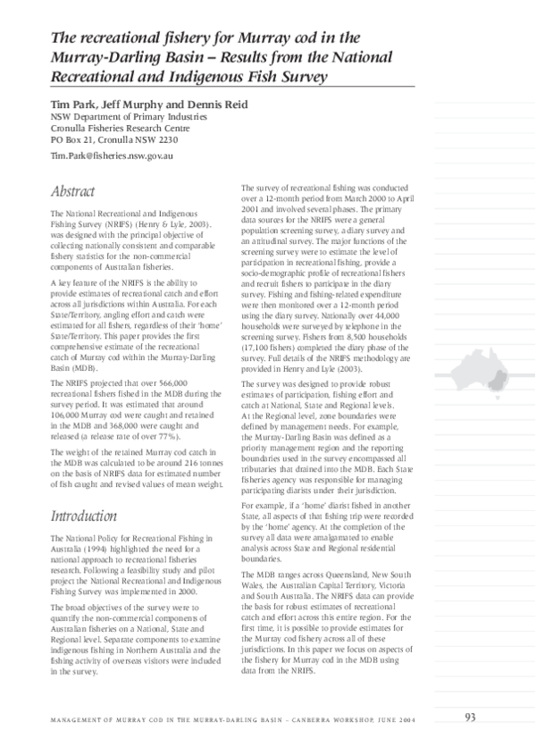 (PDF) The recreational fishery for Murray cod in the Murray-Darling ...