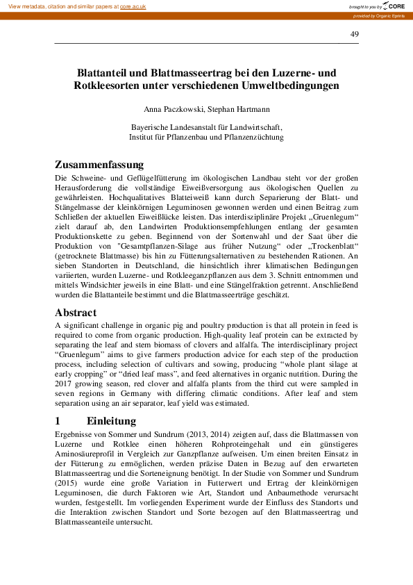 (PDF) Blattanteil und Blattmasseertrag bei den Luzerne- und ...