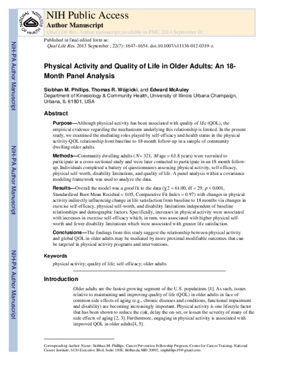 (PDF) Physical activity and quality of life in older adults: an 18 ...