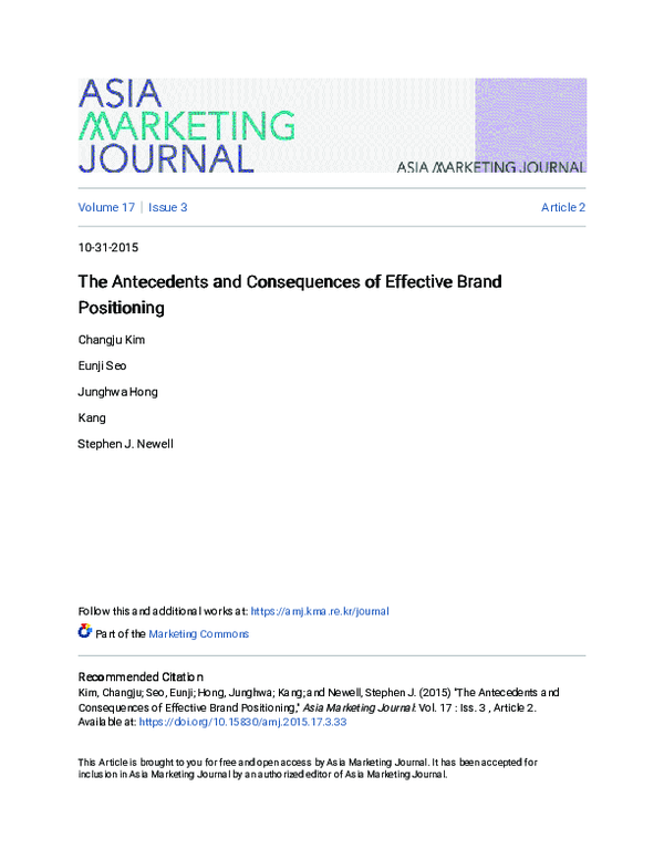 (PDF) The Antecedents and Consequences of Effective Brand Positioning
