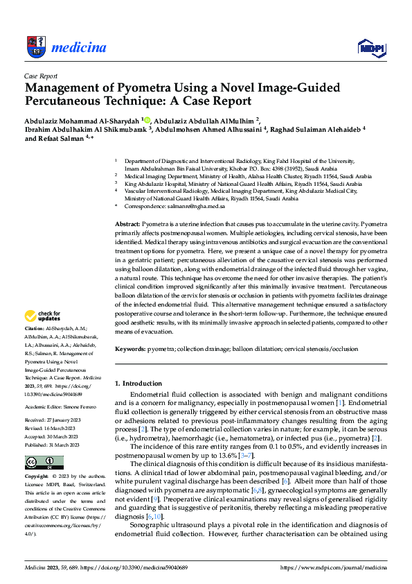 (PDF) Management of Pyometra Using a Novel Image-Guided Percutaneous ...