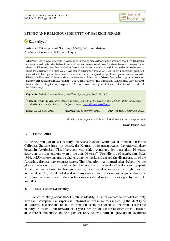 (PDF) ETHNIC AND RELIGIOUS IDENTITY OF BABEK HURRAMI