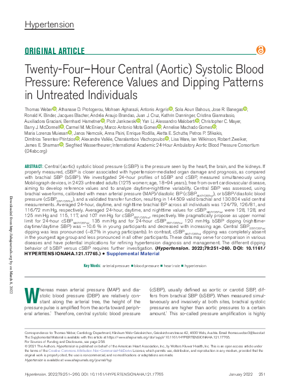 (PDF) Twenty-Four–Hour Central (Aortic) Systolic Blood Pressure ...