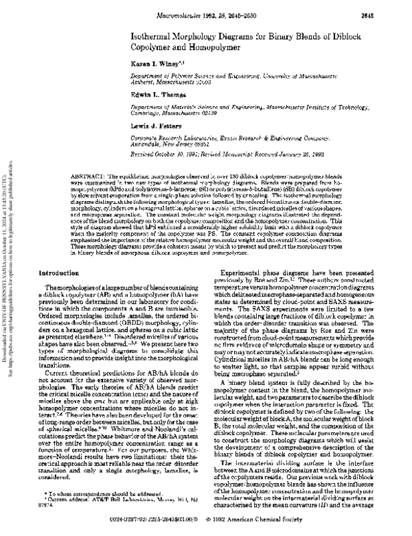 (PDF) Isothermal Morphology Diagrams for Binary Blends of Diblock ...