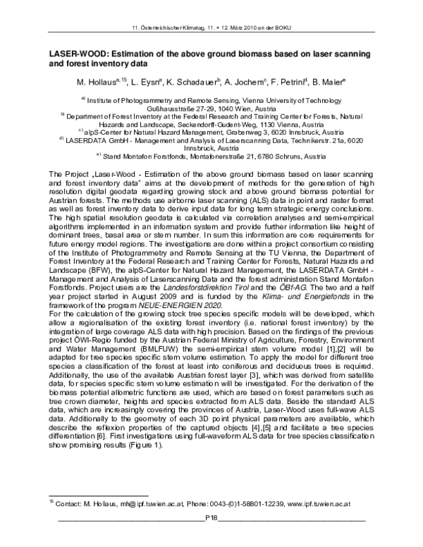 (PDF) LASER-WOOD: Estimation of the above ground biomass based on laser ...