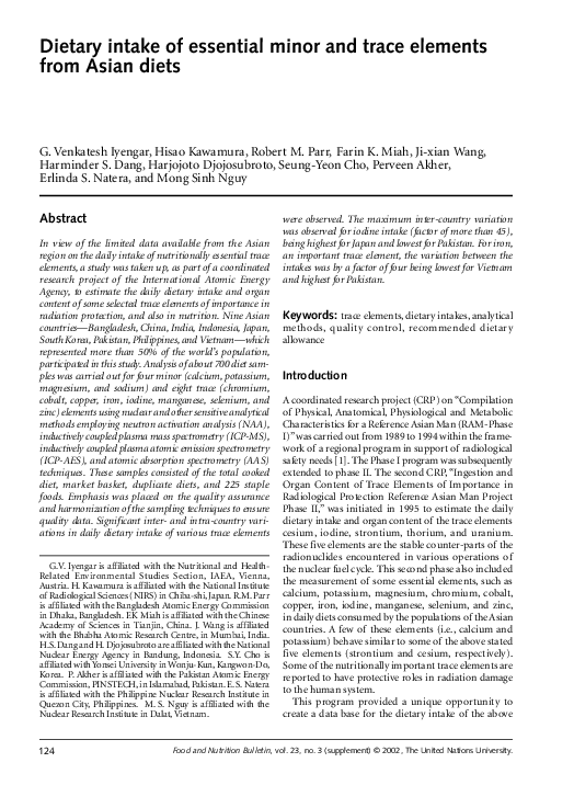 (PDF) Dietary Intake of Essential Minor and Trace Elements from Asian Diets