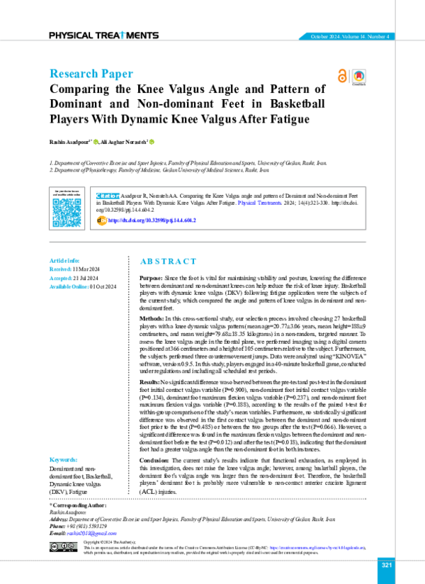 (PDF) Comparing the Knee Valgus Angle and Pattern of Dominant and Non ...
