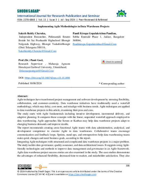 (PDF) Implementing Agile Methodologies in Data Warehouse Projects