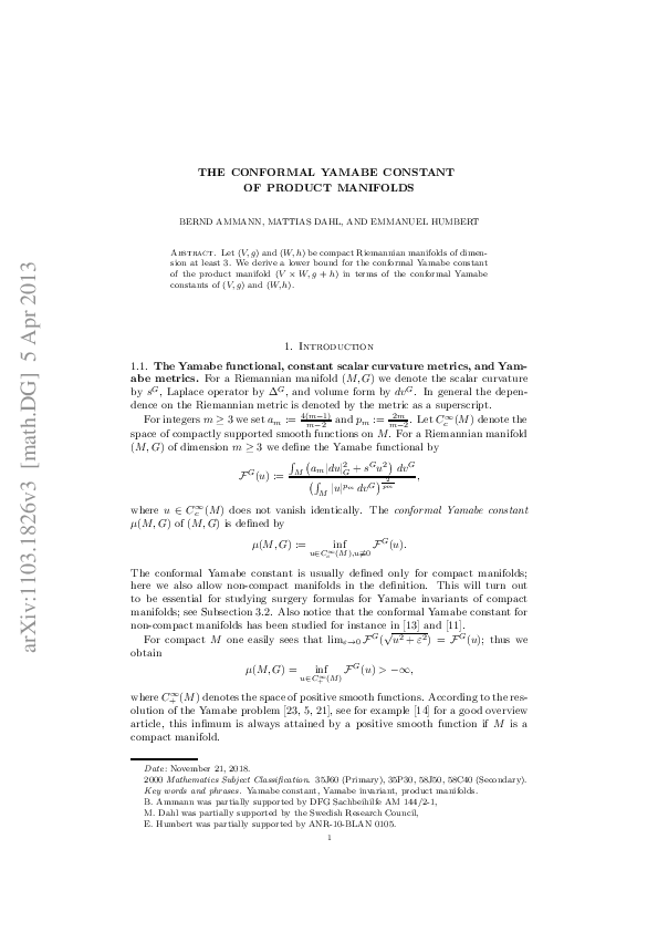 (PDF) The conformal Yamabe constant of product manifolds