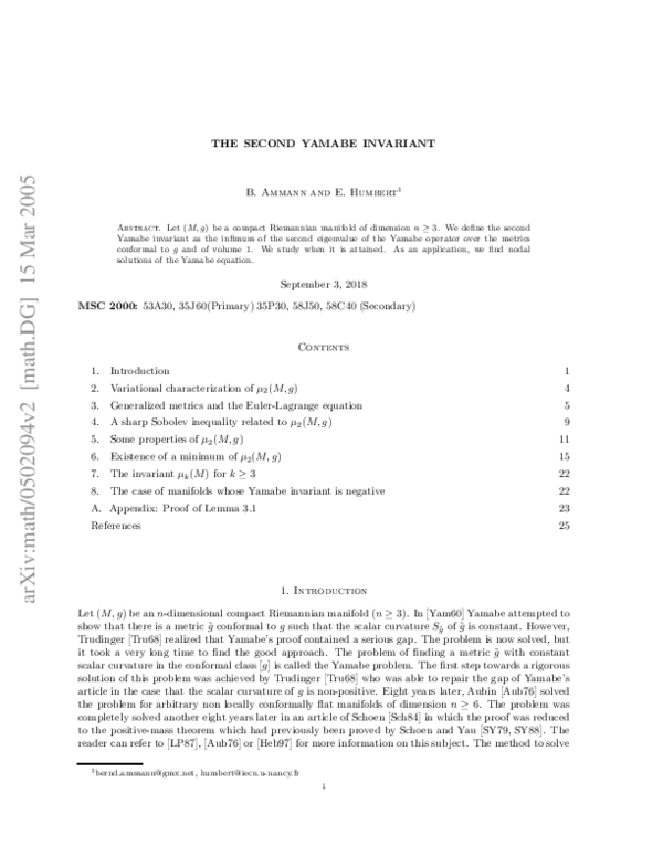 (PDF) The second Yamabe invariant