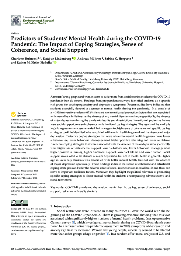(PDF) Predictors of Students' Mental Health during the COVID-19 ...