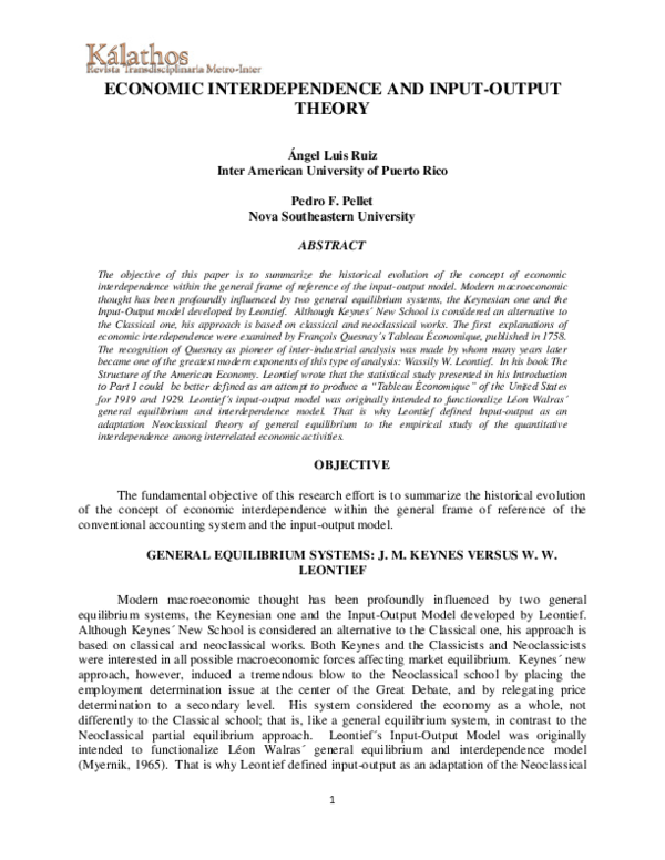 (PDF) Economic Interdependence and Input-Output Theory