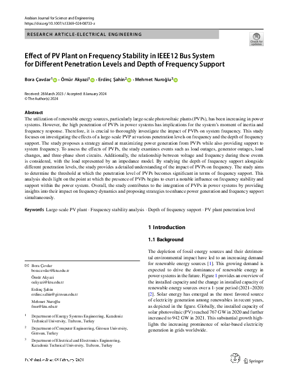 (PDF) Effect of PV Plant on Frequency Stability in IEEE12 Bus System ...