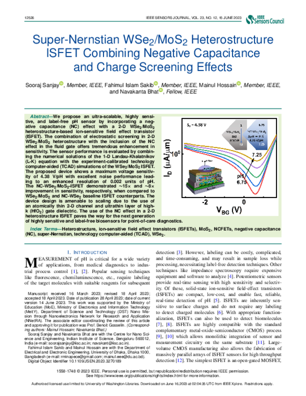 (PDF) Super-Nernstian WSe 2 /MoS 2 Heterostructure ISFET Combining ...