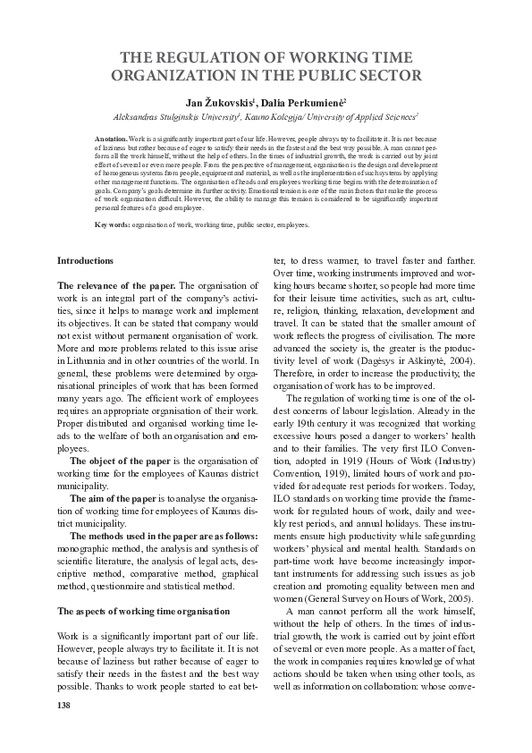 (PDF) The regulation of working time organization in the public sector