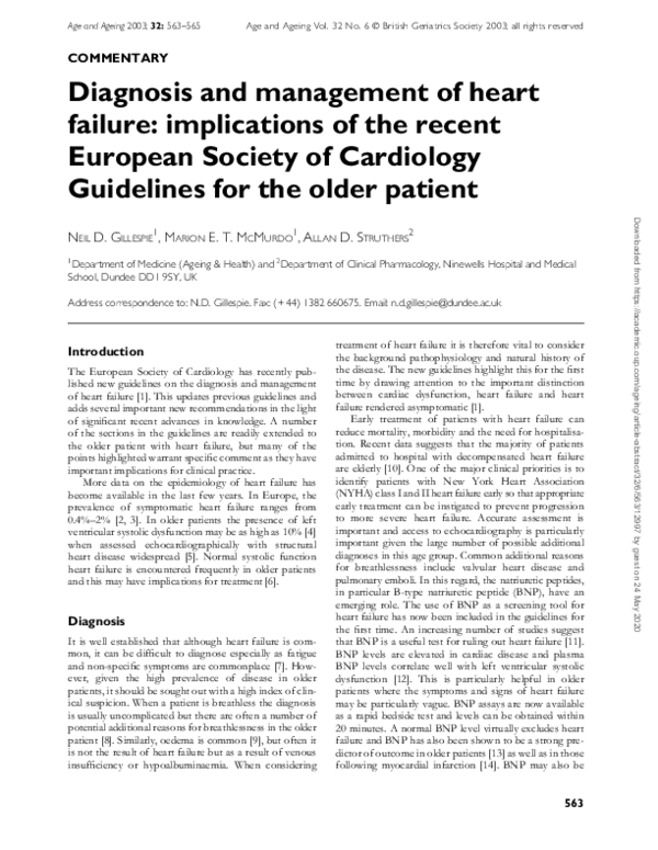 (PDF) Diagnosis and management of heart failure: implications of the ...