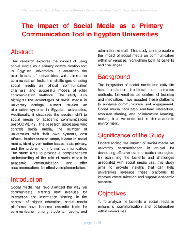 (PDF) The Impact of Social Media as a Primary Communication Tool in ...