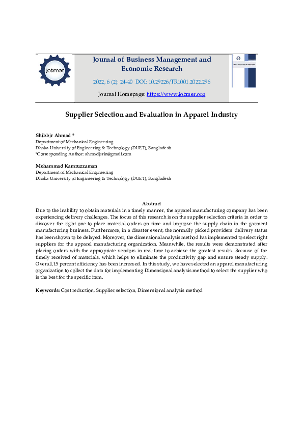 (PDF) Supplier Selection and Evaluation in Apparel Industry Shibbir