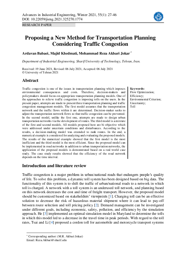 (PDF) Proposing a New Method for Transportation Planning Considering ...