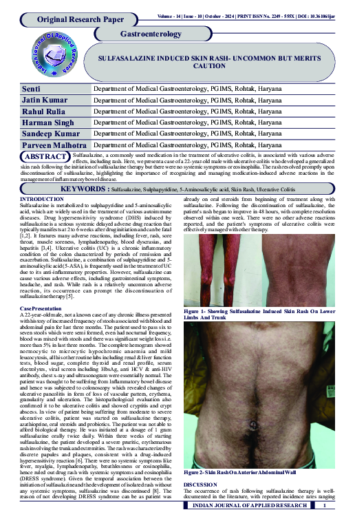 (PDF) Sulfasalazine induced skin rash uncommon but merits caution October