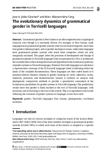 (PDF) The evolutionary dynamics of grammatical gender in Torricelli ...