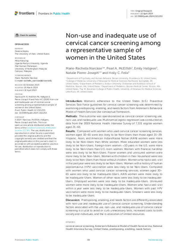 (PDF) Non-use and inadequate use of cervical cancer screening among a ...