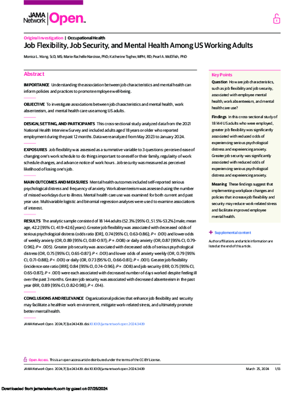 (PDF) Job Flexibility, Job Security, and Mental Health Among US Working ...