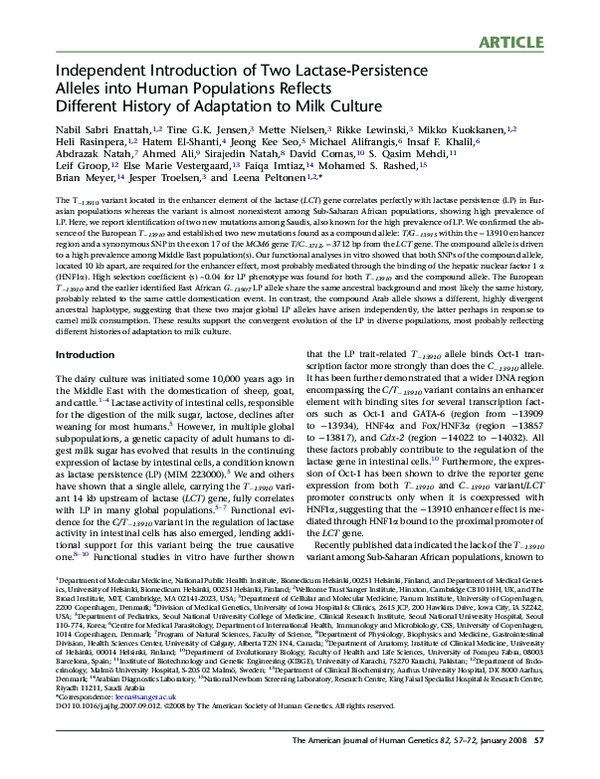 (PDF) Independent Introduction of Two Lactase-Persistence Alleles into ...