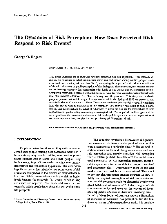 (PDF) The Dynamics of Risk Perception: How Does Perceived Risk Respond ...