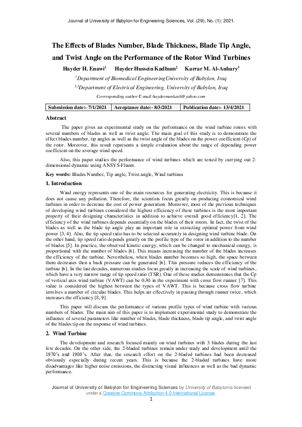 (PDF) The Effects of Blades Number, Blade Thickness, Blade Tip Angle ...