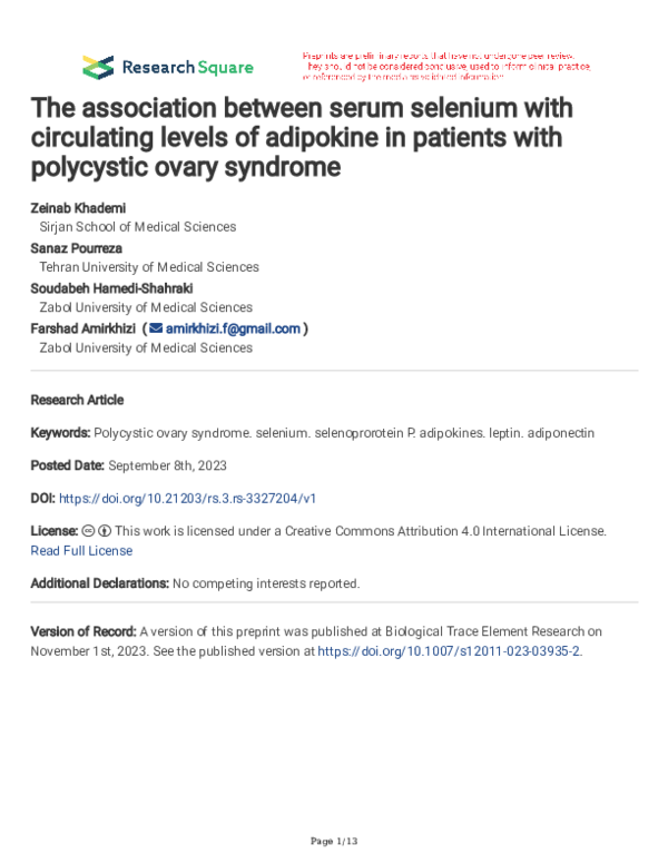 (PDF) The association between serum selenium with circulating levels of ...