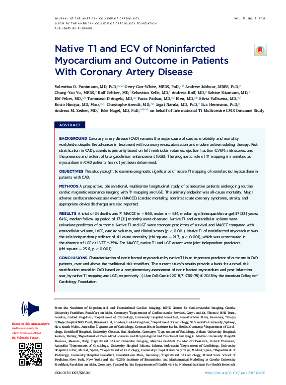 (PDF) Native T1 and ECV of Noninfarcted Myocardium and Outcome in ...