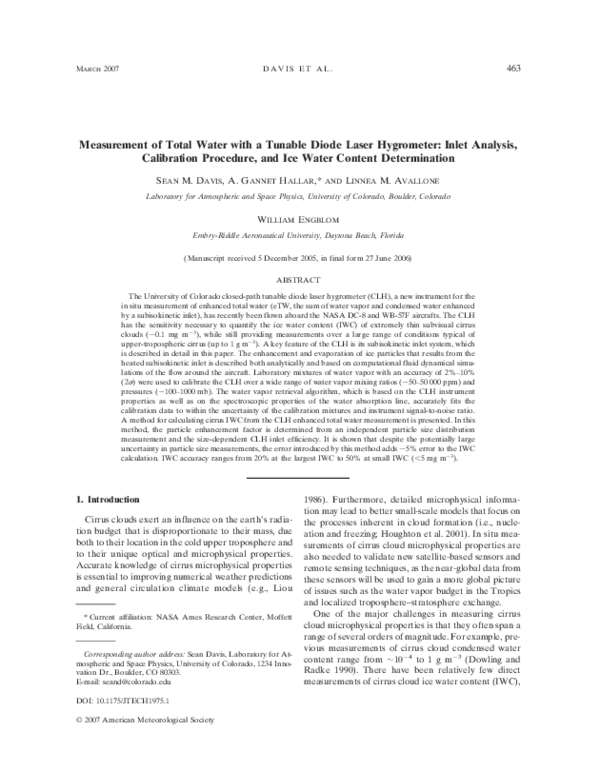 (PDF) Measurement of Total Water with a Tunable Diode Laser Hygrometer ...