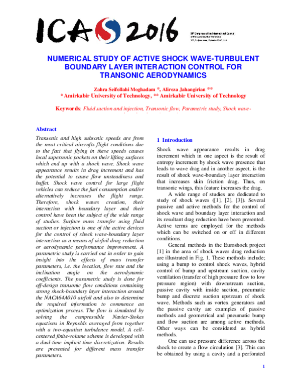 (PDF) Numerical Study of Active Shock Wave-Turbulent Boundary Layer ...